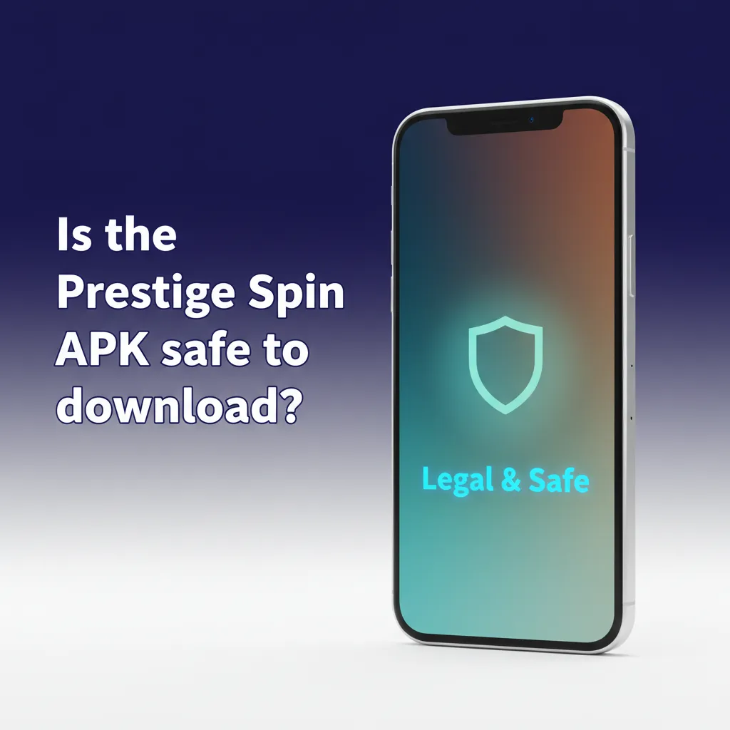 Prestige Spin APK on smartphone with lock and shield icons, highlighting licensed, encrypted, secure mobile casino play