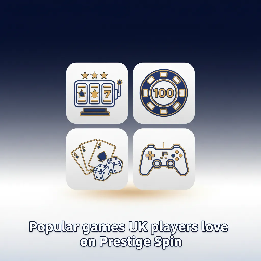 Grid of popular UK slots on Prestige Spin: Starburst, Book of Dead, Big Bass Bonanza, Rainbow Riches.