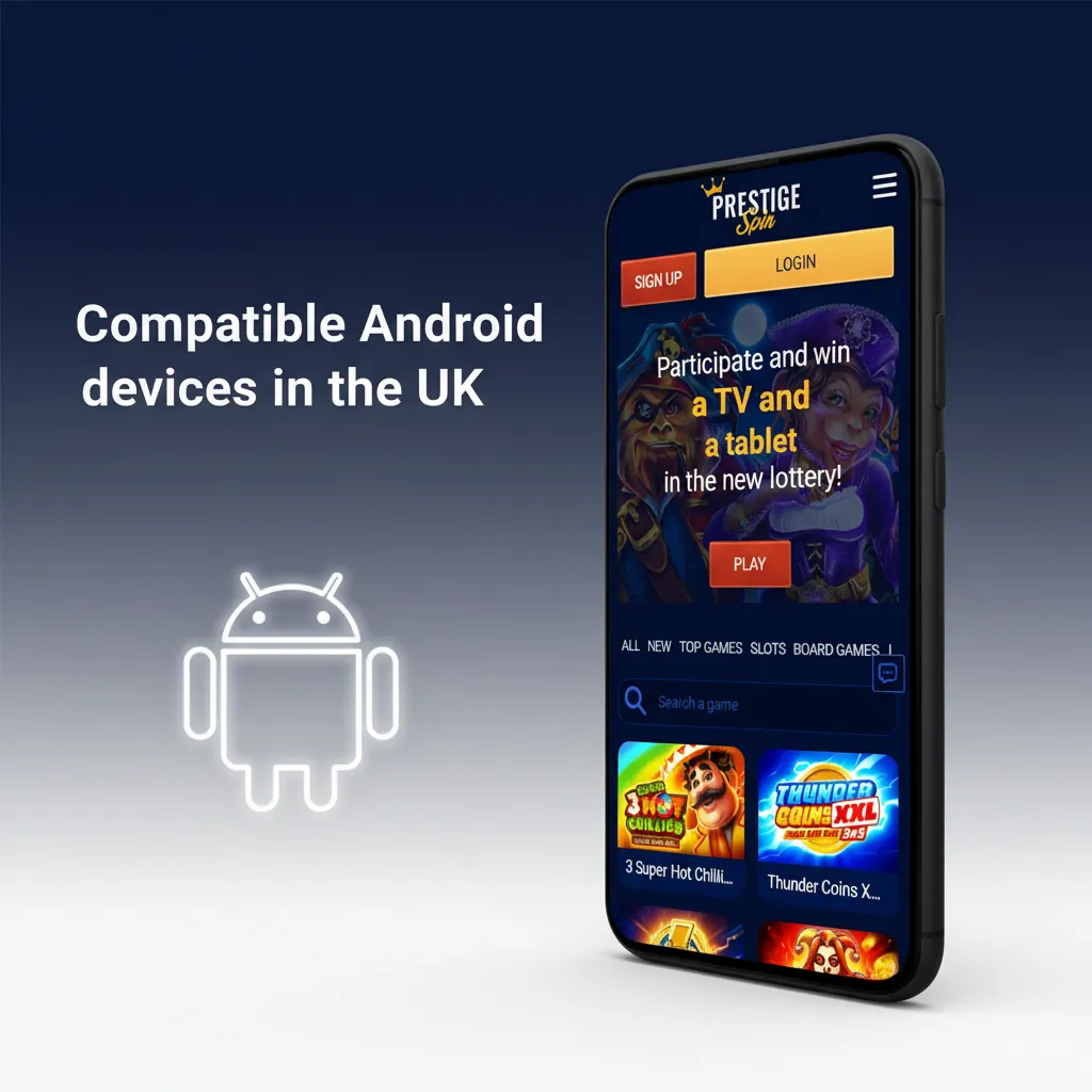 UK-compatible Android phones for Prestige Spin app: Galaxy S23, Pixel 7, OnePlus 11, Redmi Note 12, and more recent models.