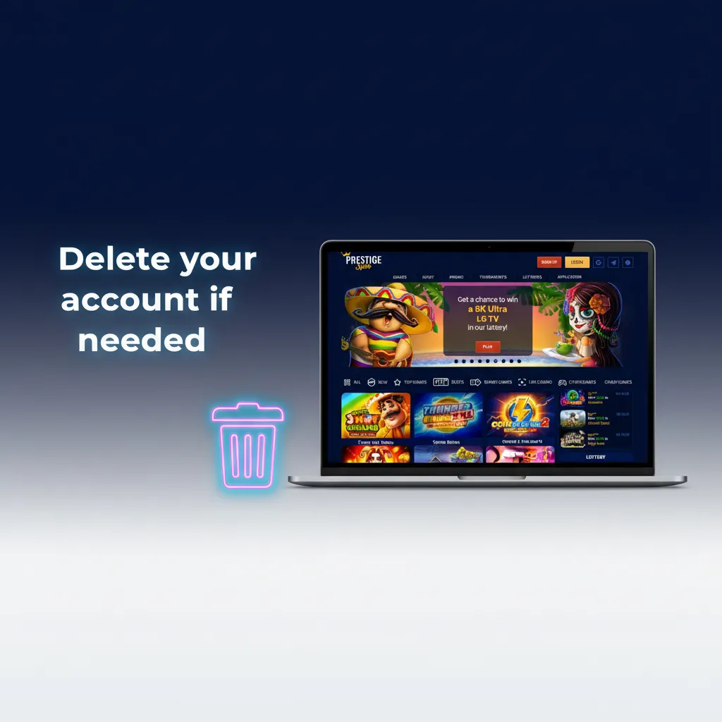 Illustration showing steps to delete your account: settle balance, contact support, verify ID, receive confirmation email.