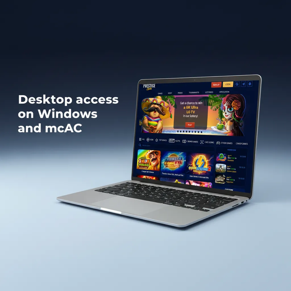 Access on Windows and macOS via browser; place bets, play casino, manage payments—no separate PC client.
