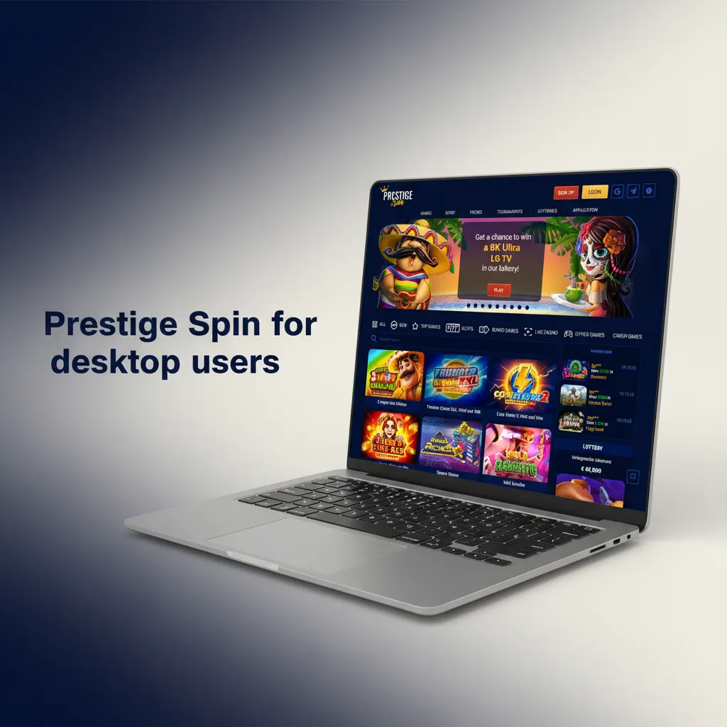 Prestige Spin on desktop: play in browser, pin tab, install as app, create shortcut, bookmark cashier for quick access.