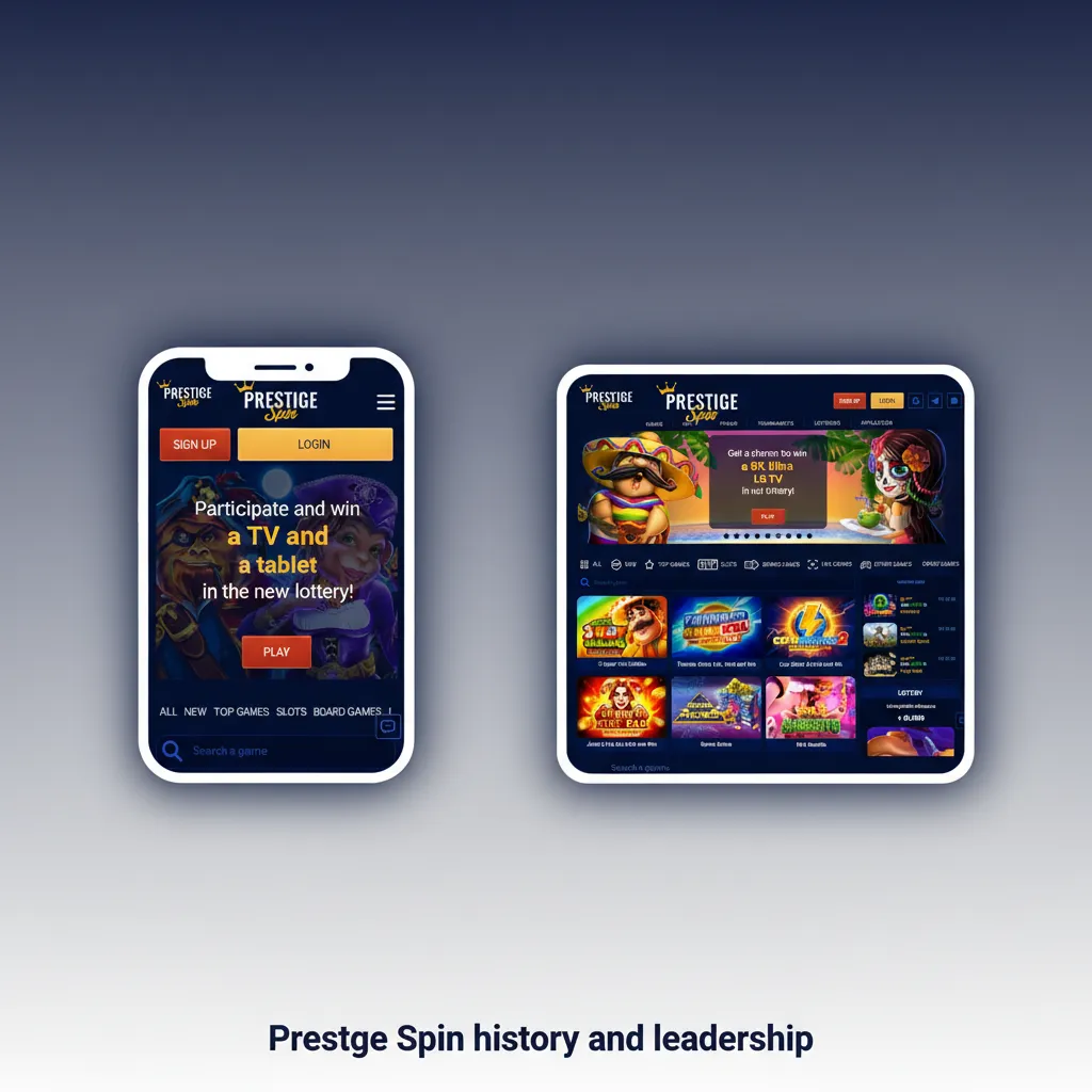 Prestige Spin history and leadership graphic: founded 2021; CEO Daniel Whitmore; UK-licensed, London HQ.