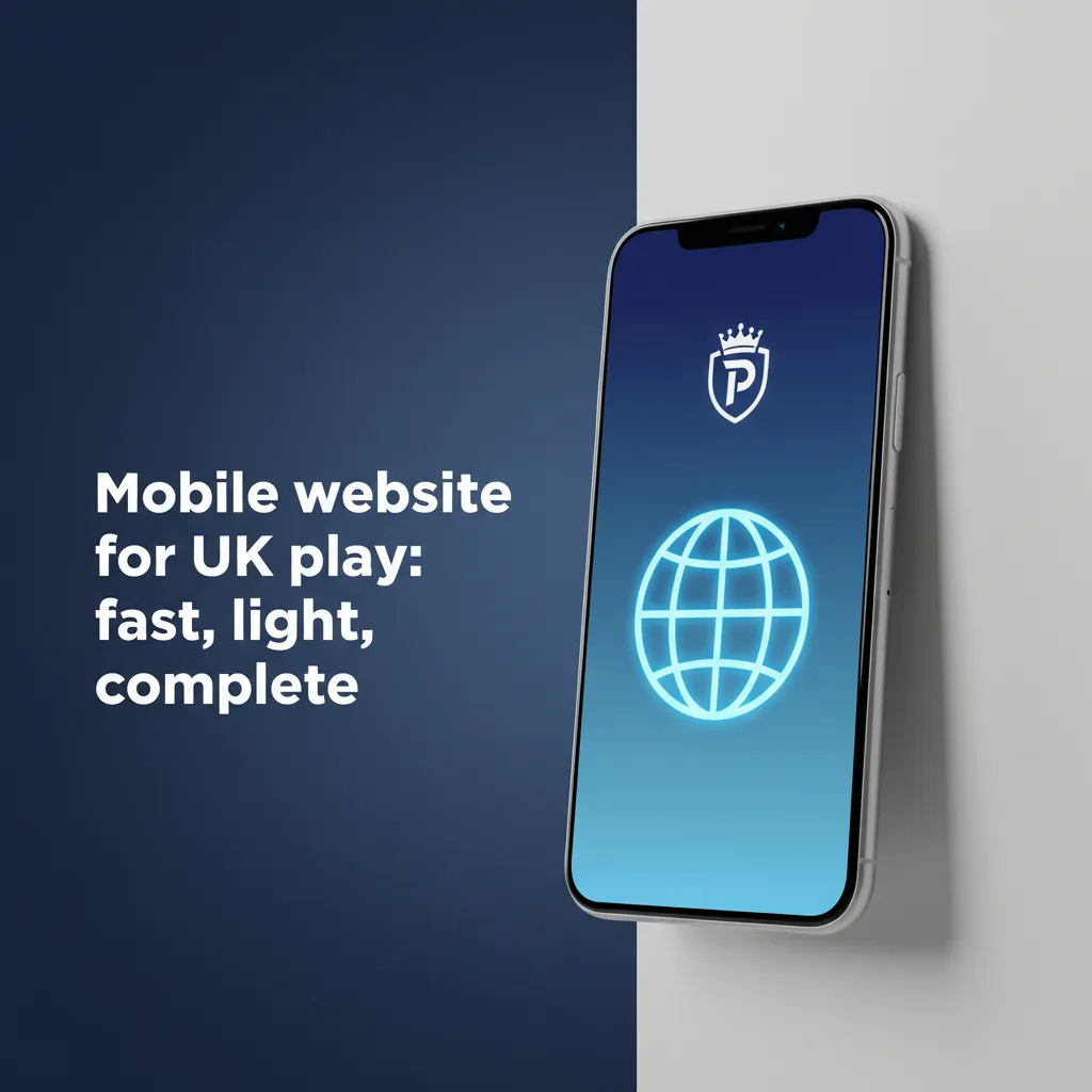 Smartphone showing Prestige Spin mobile casino lobby—slots, live tables, cashier—fast UK web, no download, Android & iOS.