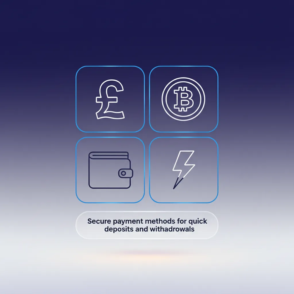 Secure, quick deposits and withdrawals in the UK: USDT, BTC, ETH, LTC, XRP, Visa/Mastercard Debit, Skrill, Neteller, PayPal