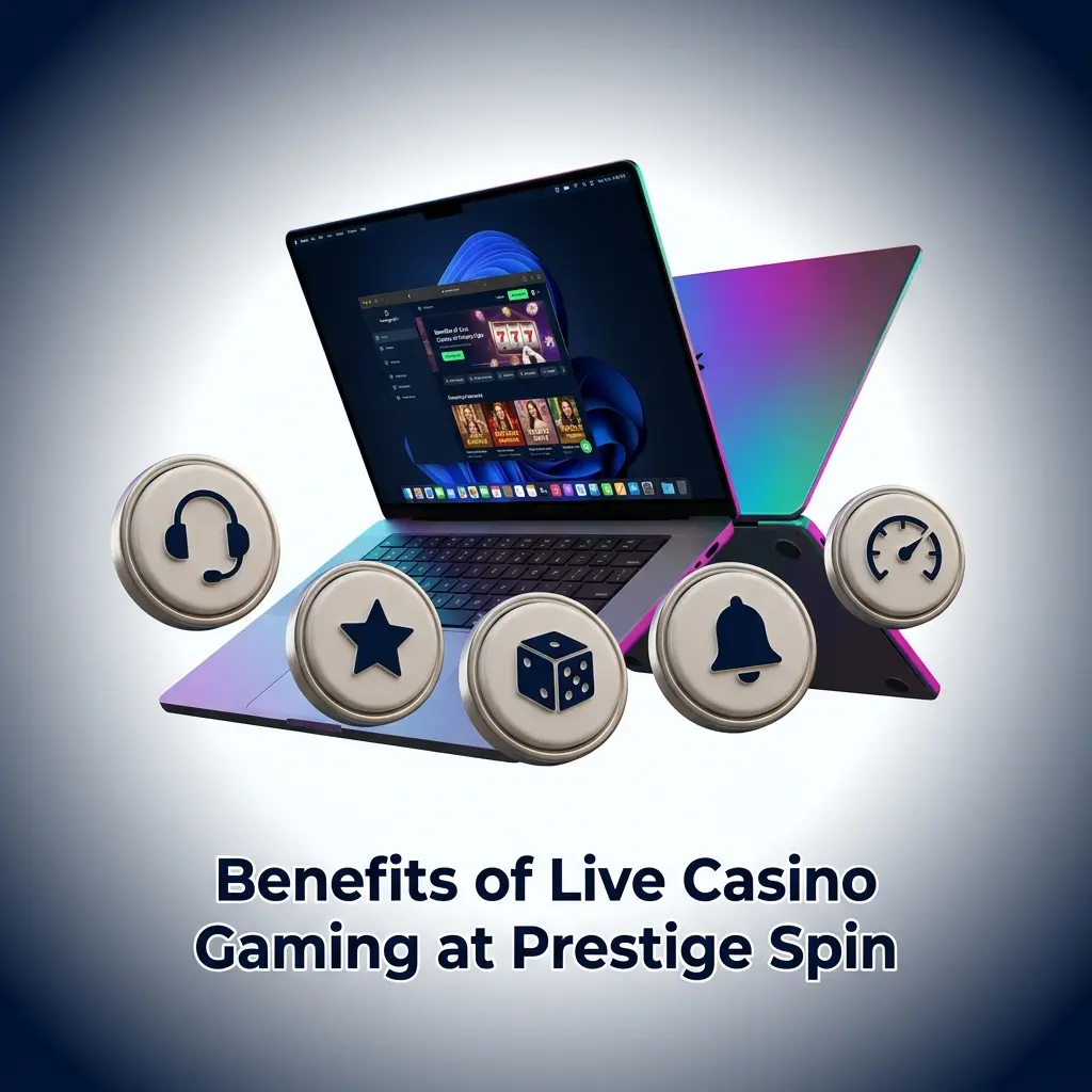 Prestige Spin live casino benefits showing professional dealers, high RTP games, and mobile access for UK players