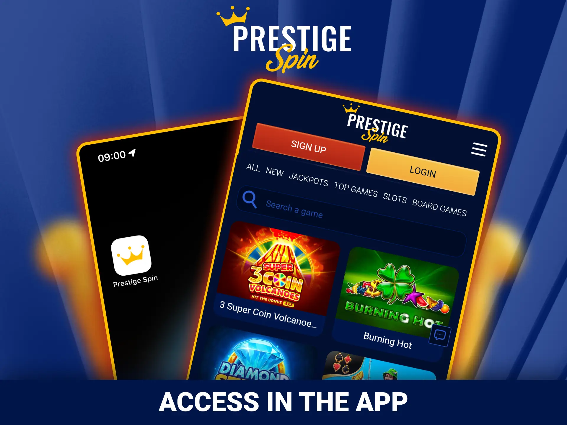 Manage your real money profile inside official Prestige Spin app.