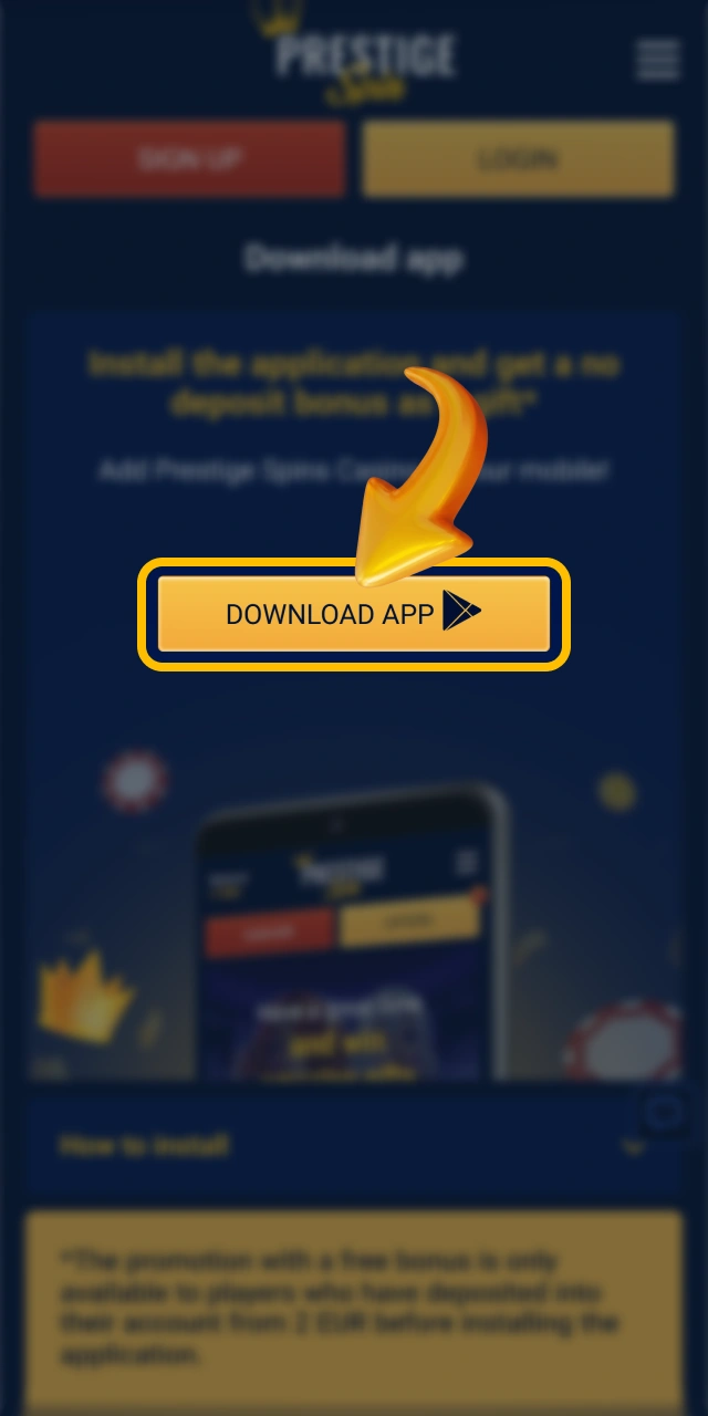 Start the secure android app download on official Prestige Spin.