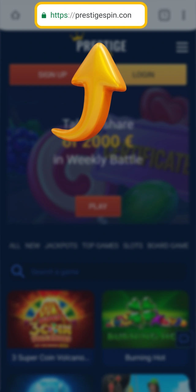 Open your mobile browser and visit official Prestige Spin website.