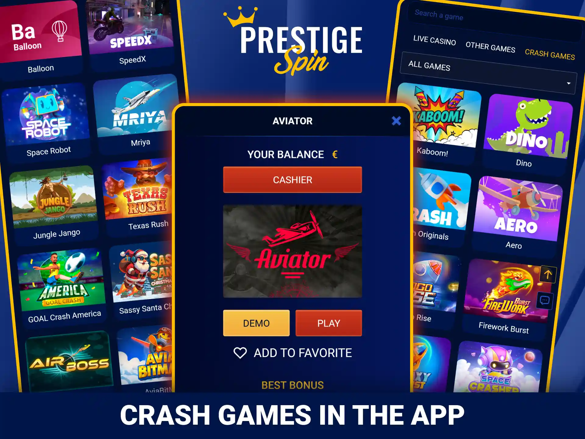 Play responsive mobile crash games using official Prestige Spin app.
