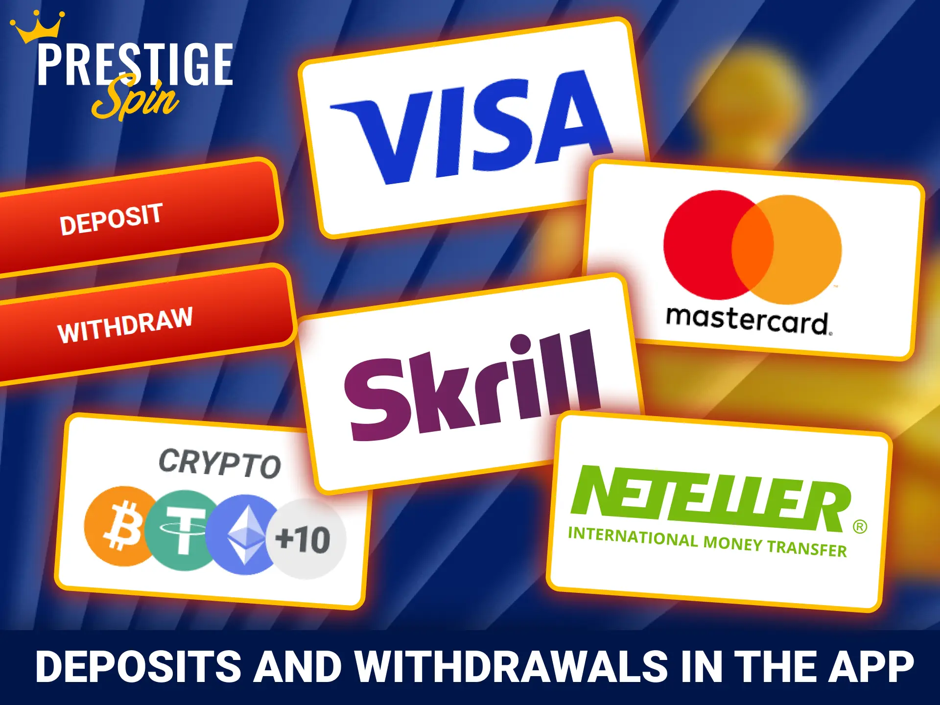Choose secure mobile payment methods at official Prestige Spin casino.