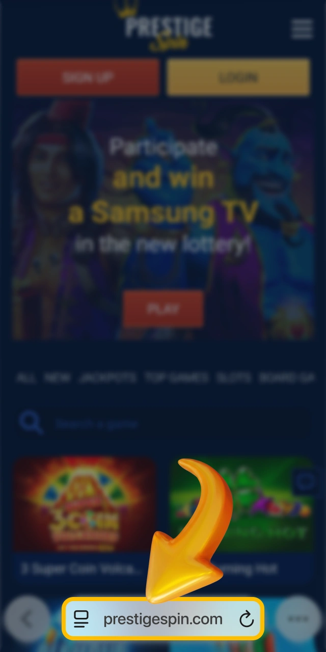 Load the primary mobile casino homepage of official Prestige Spin.