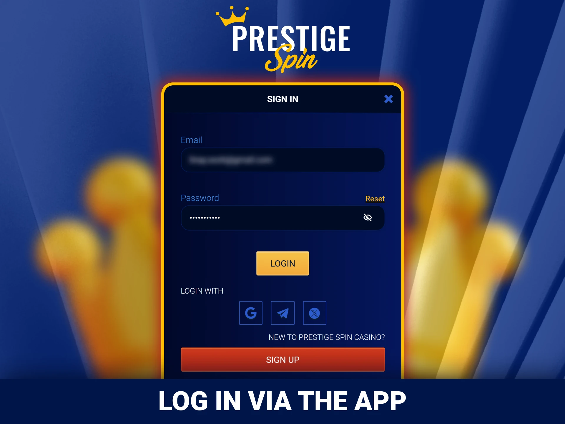 Enter your login details to access official Prestige Spin application.