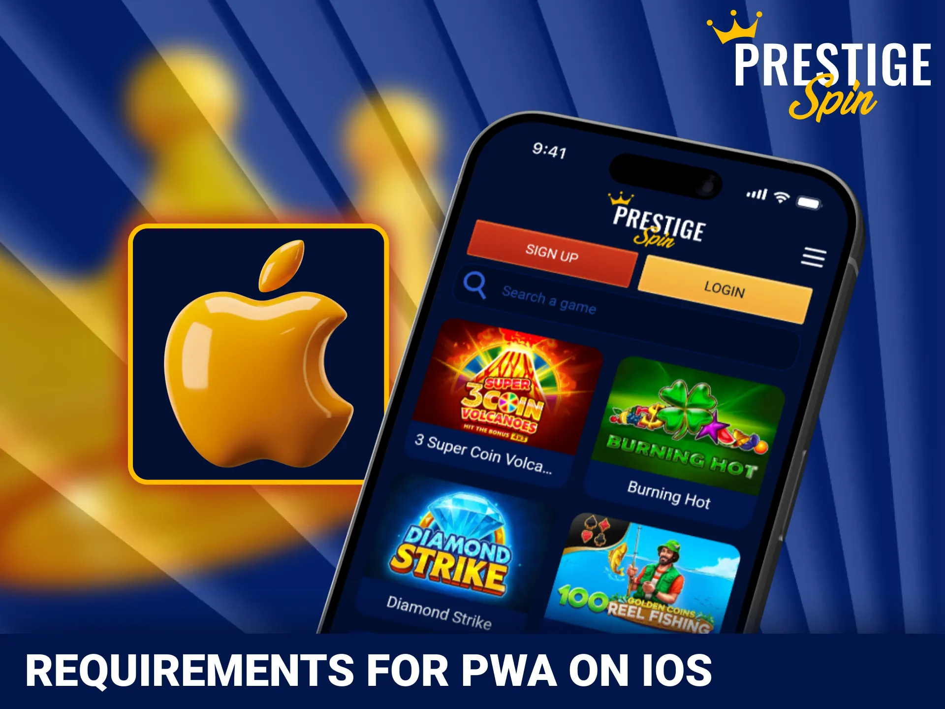Review mobile iOS requirements to install official Prestige Spin PWA.