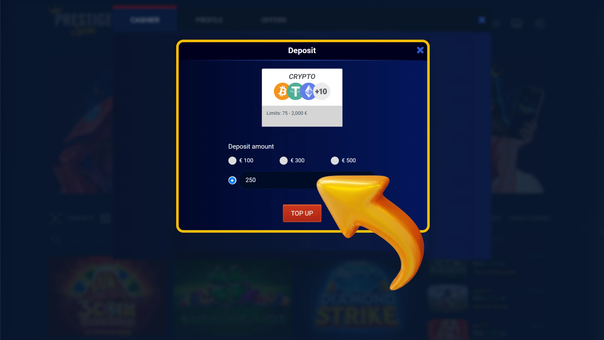 Complete a qualifying real money transaction with official Prestige Spin.