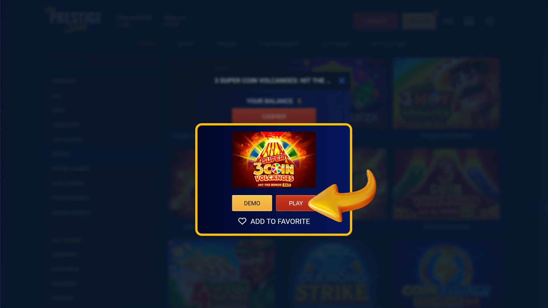 Play eligible casino slot titles using official Prestige Spin