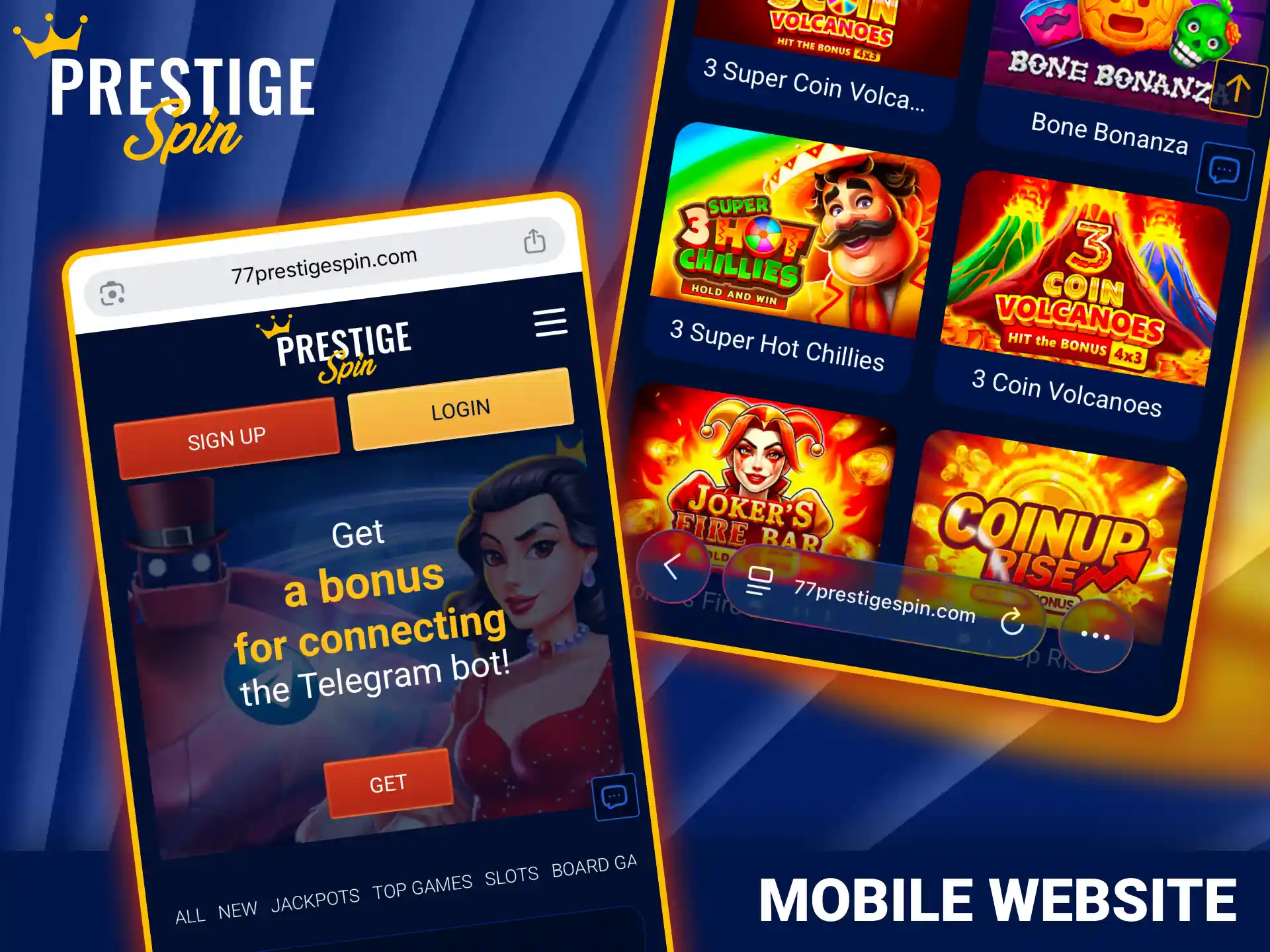Launch the optimized mobile browser version of official Prestige Spin.