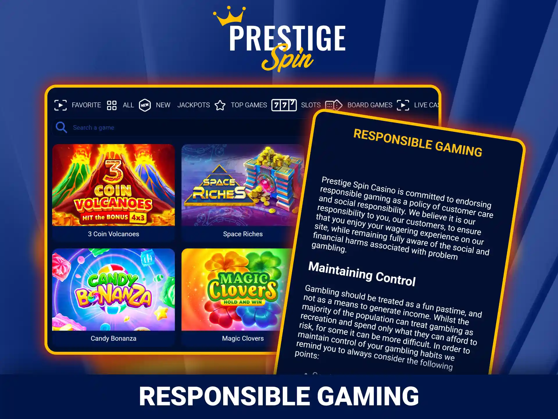 Use standard responsible gambling tools provided by official Prestige Spin.