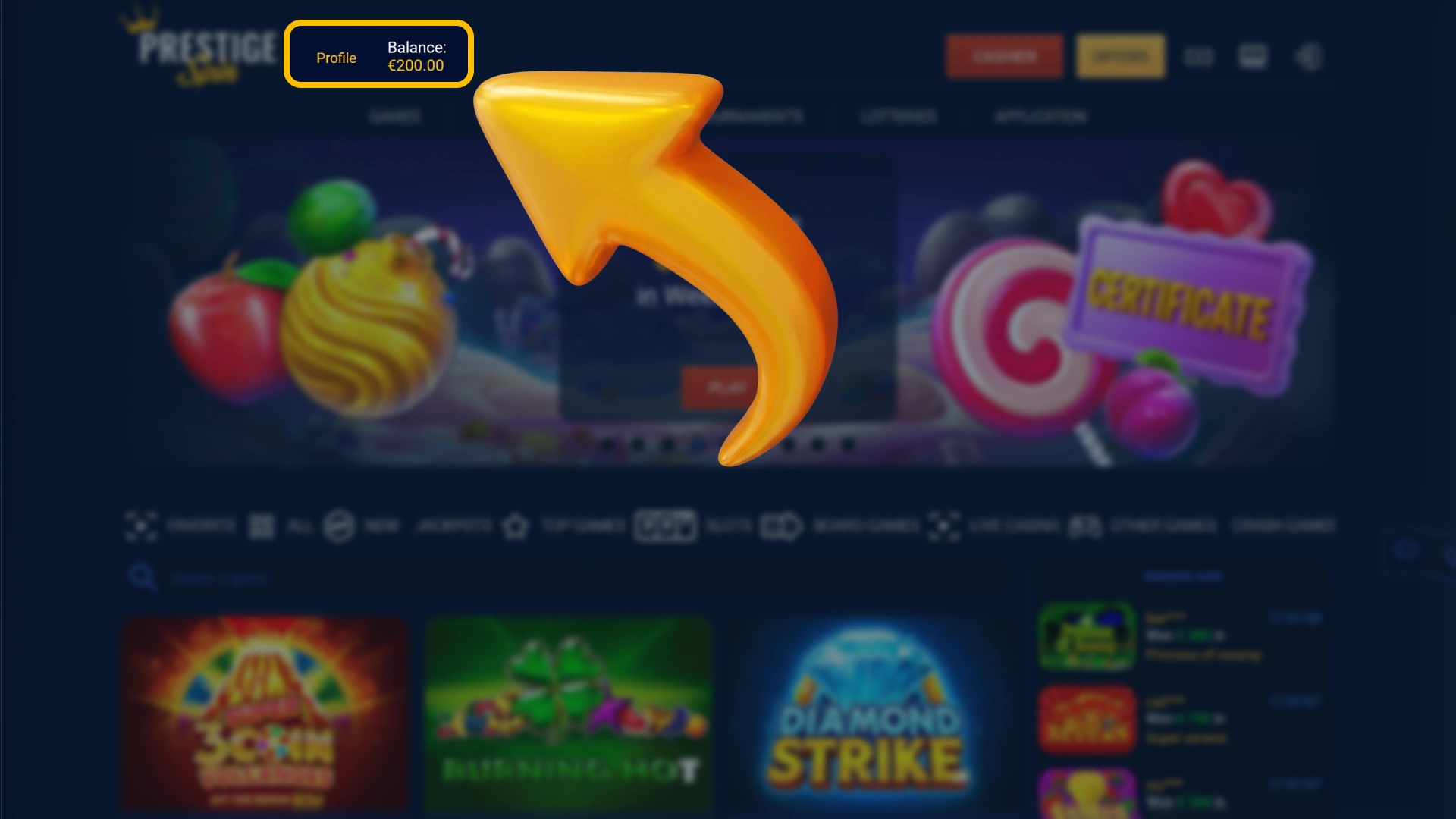 Confirm the credited money balance on your official Prestige Spin.