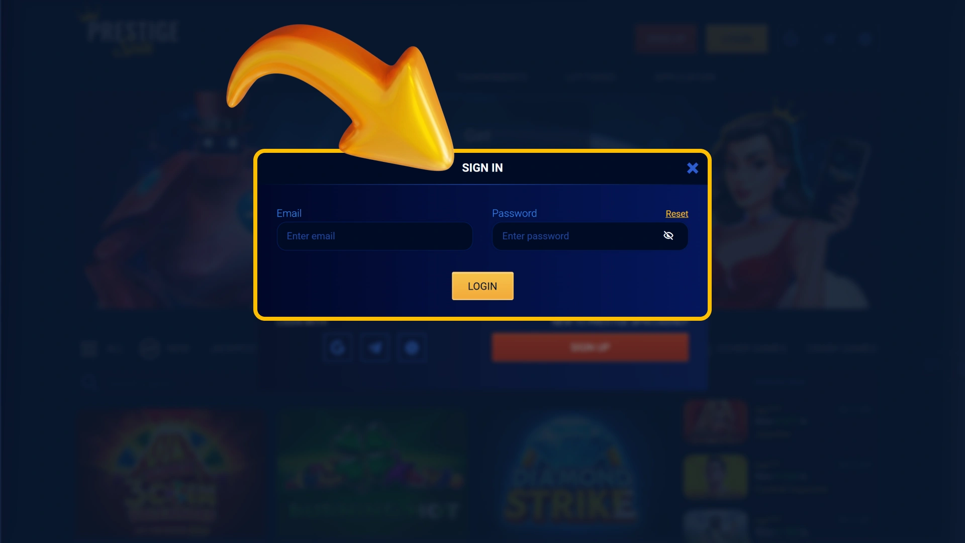 Enter the primary cashbox dashboard using official Prestige Spin.