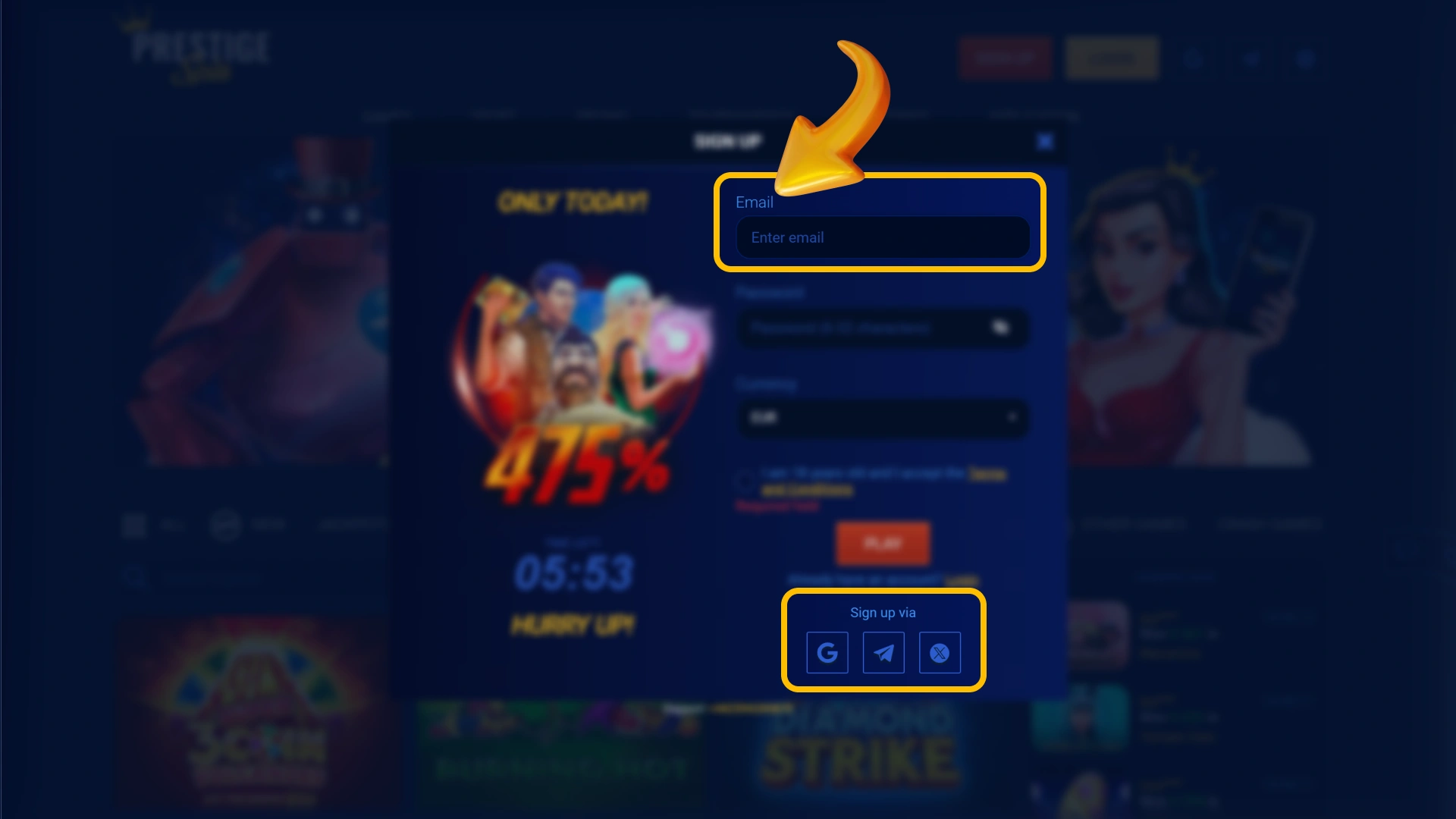 Select your preferred modern registration method via official Prestige Spin.