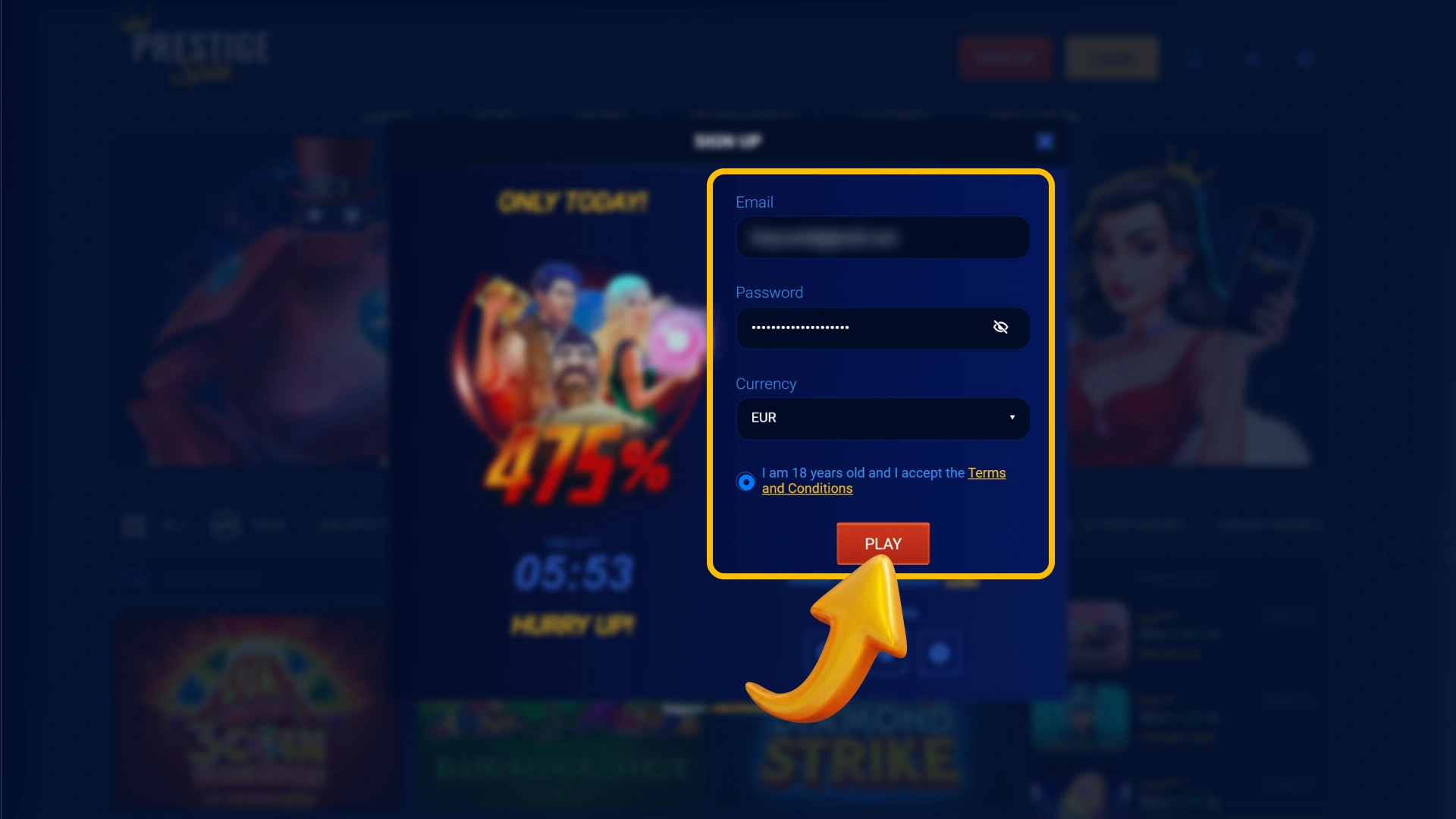 Press the interactive play button to finalize official Prestige Spin.