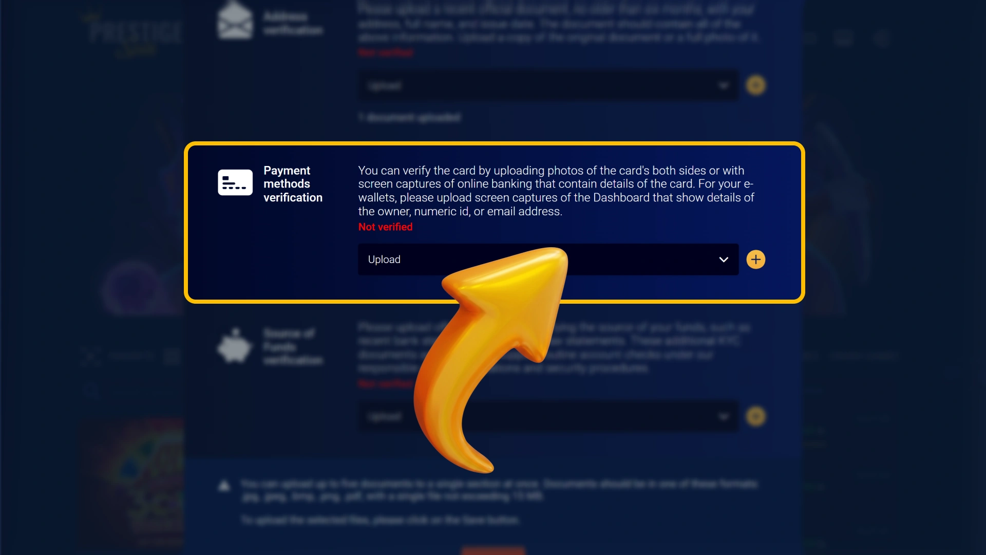 Verify your personal payment ownership profile within official Prestige Spin.